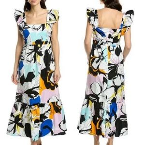 Abstract Print Midi Dress with Flutter Tank Sleeves